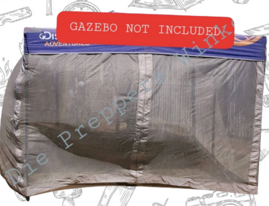 Gazebo - Add On Muskiet en vleë Net met Ritsluiters aan al 4 sye. (Gazebo nie ingesluit)
3 x 3 m