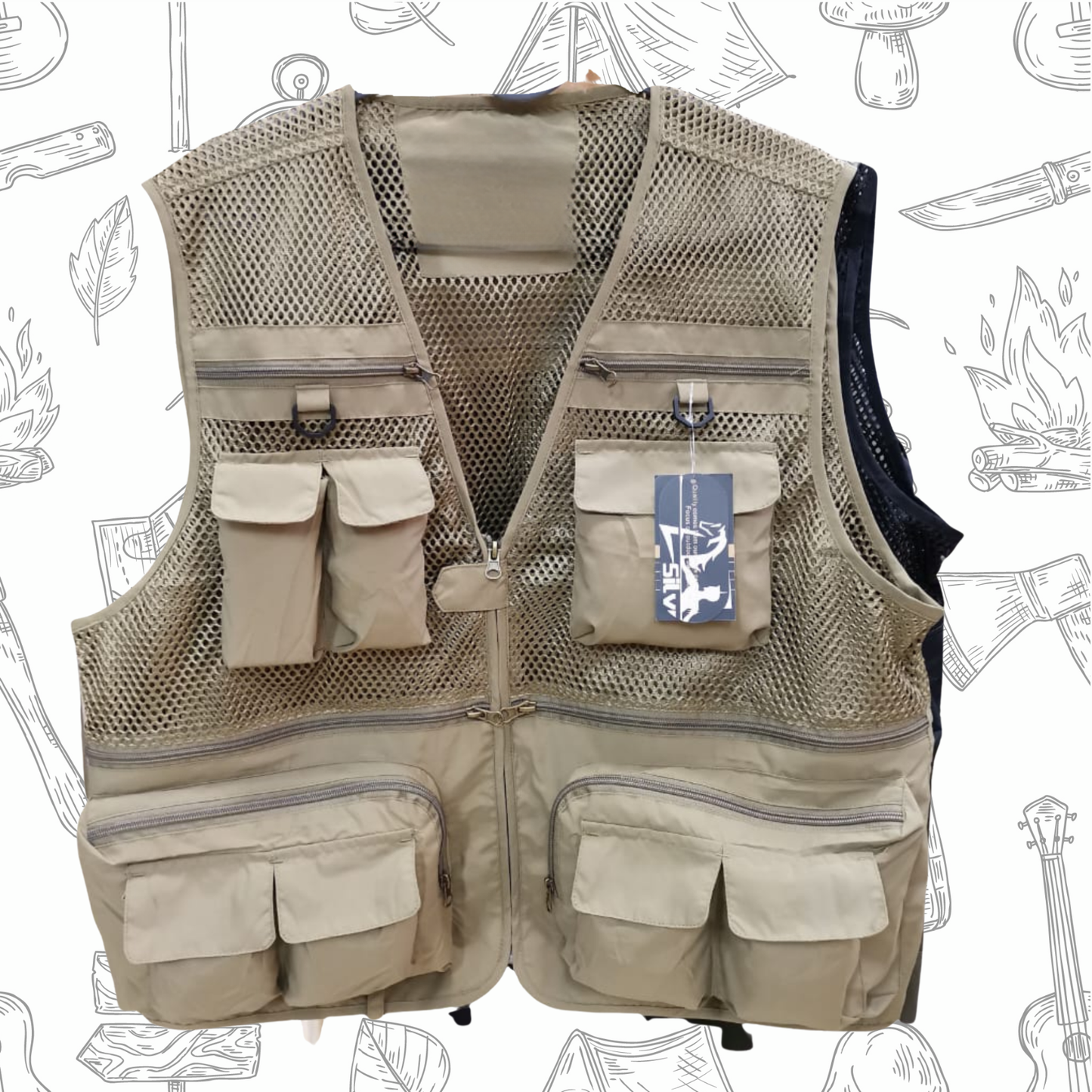 Mesh Breathable Men's Sleeveless Nylon Loose Zip Up V-neck Cargo Vest For Summer Outdoor, Multi-pocket Vest For Hiking Climbing Camping Fishing