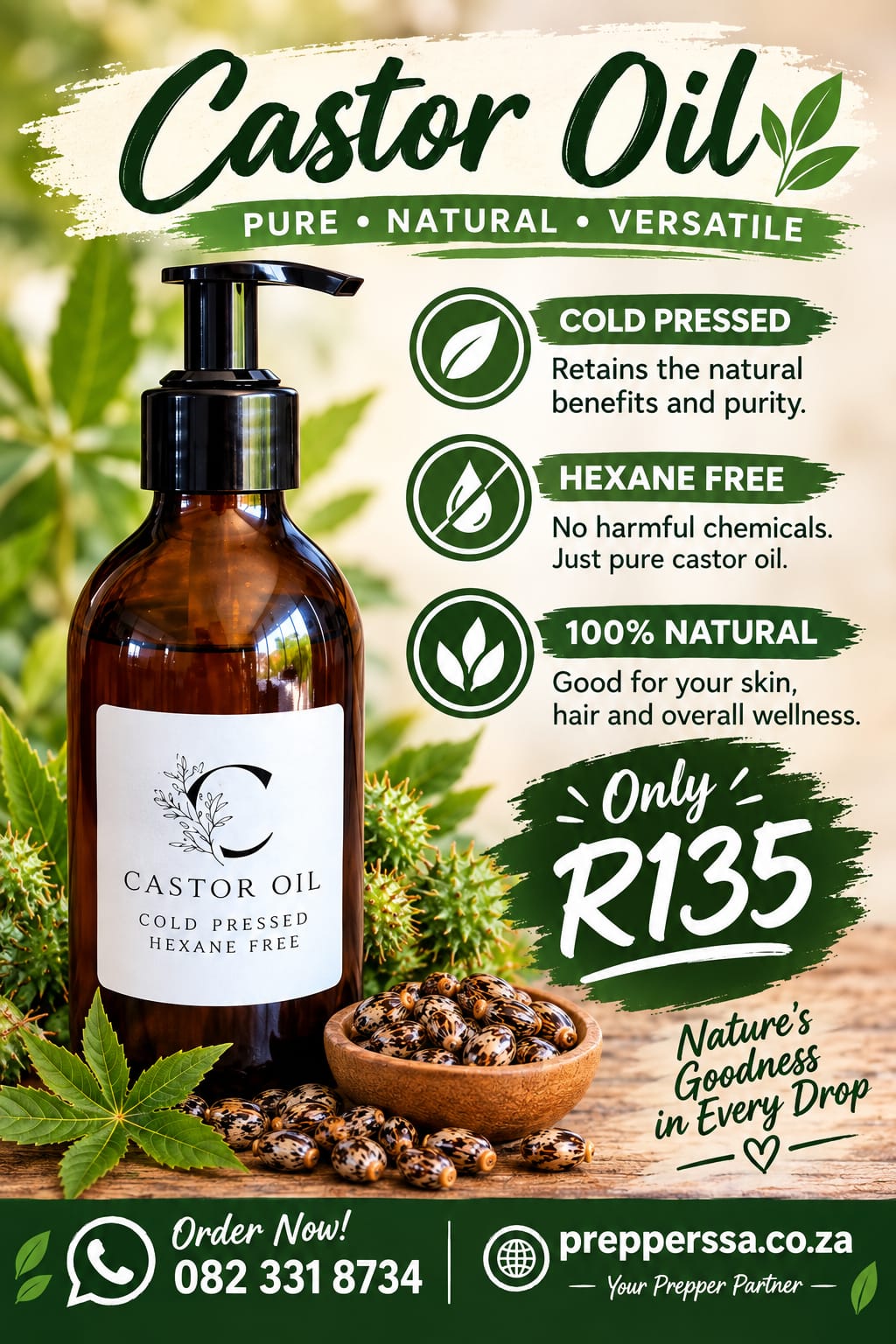 Castor Oil - Cold Pressed/Hexane Free/Food Grade