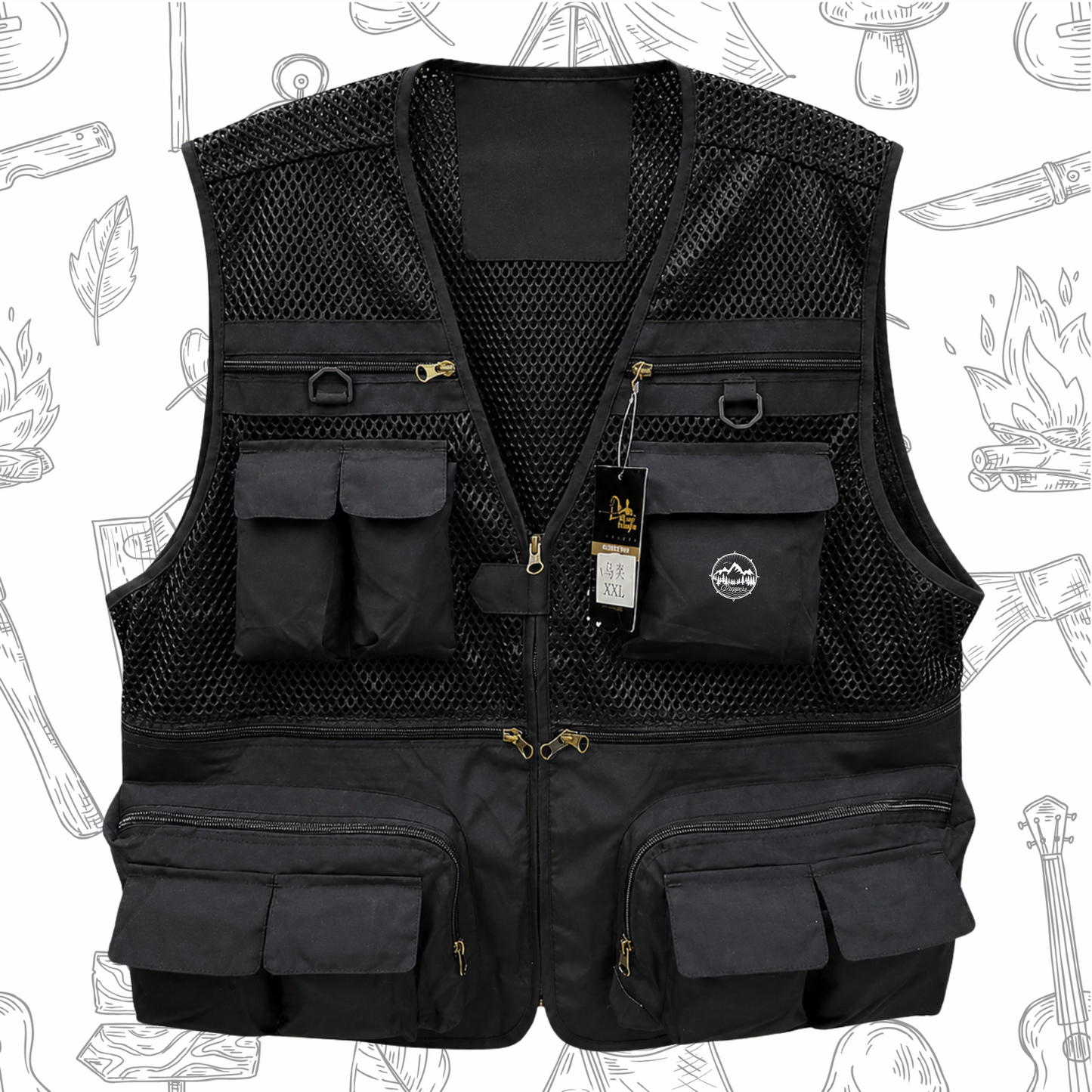 Mesh Breathable Men's Sleeveless Nylon Loose Zip Up V-neck Cargo Vest For Summer Outdoor, Multi-pocket Vest For Hiking Climbing Camping Fishing