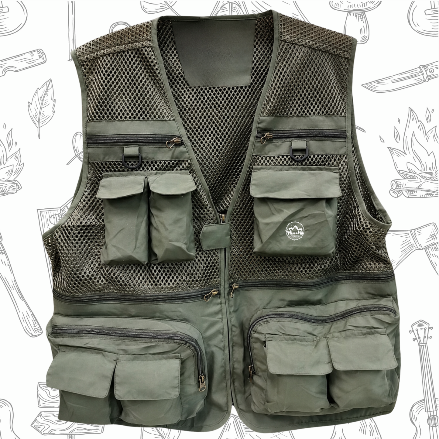 Mesh Breathable Men's Sleeveless Nylon Loose Zip Up V-neck Cargo Vest For Summer Outdoor, Multi-pocket Vest For Hiking Climbing Camping Fishing